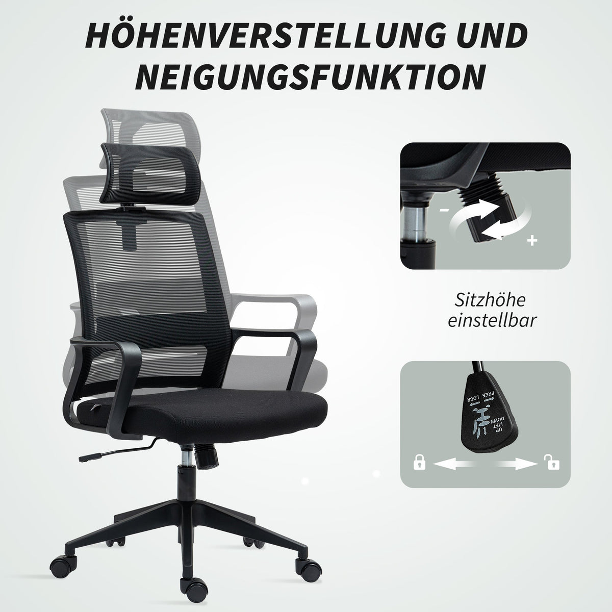 Ergonomic Office Chair Armrests Adjustable Headrest Mesh Swivel Rocking Black