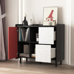 Sideboard Buffet Cabinet with 2 Drawers & Open Storage - Black/Red