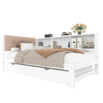 Daybed with Pull-Out Bed, LED Strip, Storage Shelf and USB Port, Pine Wood White