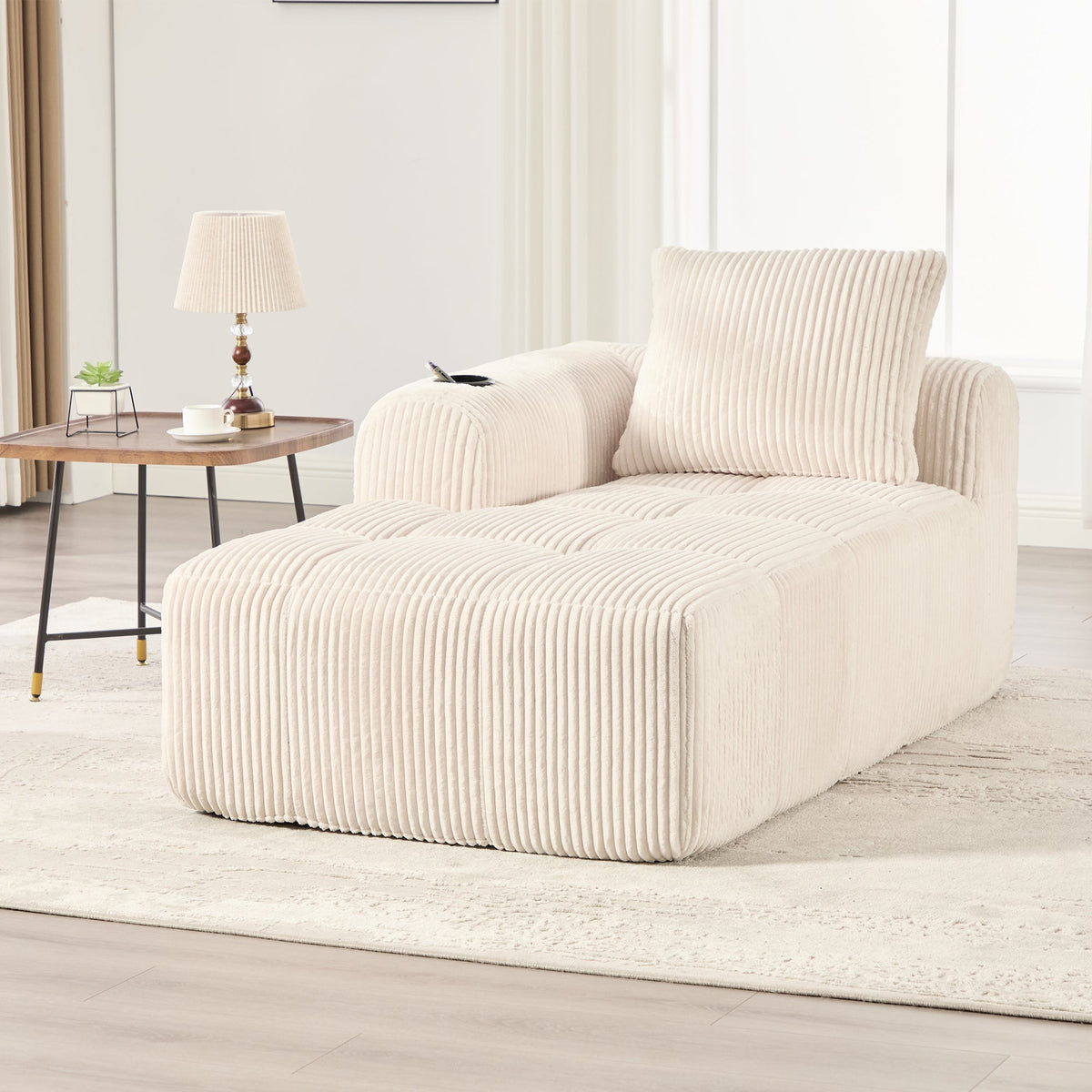 Corduroy Recliner Sofa - No Assembly, Side Pocket & Drink Holder
