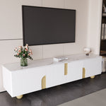 TV Cabinet 180cm 4 Doors Marble-Effect Spherical Feet, White