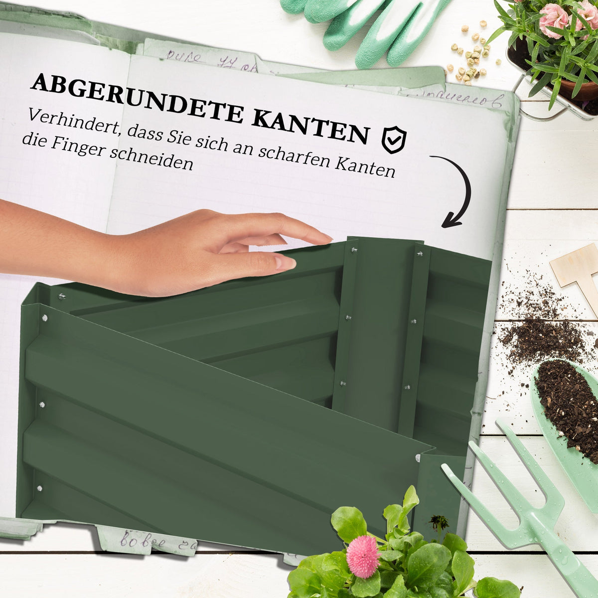 Raised Garden Bed with Trellis Flower & Vegetable Planter, Galvanized Steel, Green
