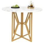 Round Dining Table 80cm 4-6 Seater Gold Legs - Marbled MDF