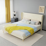 Upholstered Bed with Soft Headboard & Mattress, 160x200cm, Beige