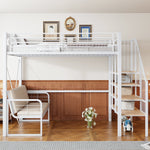 Bunk Bed with Removable Sofa, Storage and Safety Stairs, 90x200cm, White Metal