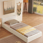 Single Bed 90x200cm, Eucalyptus Wood Frame, Corduroy Cover, Beige