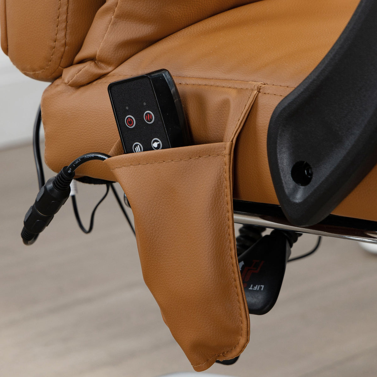 Office Chair, Massage Lumbar Heating 6-Point Faux Leather, Light Brown