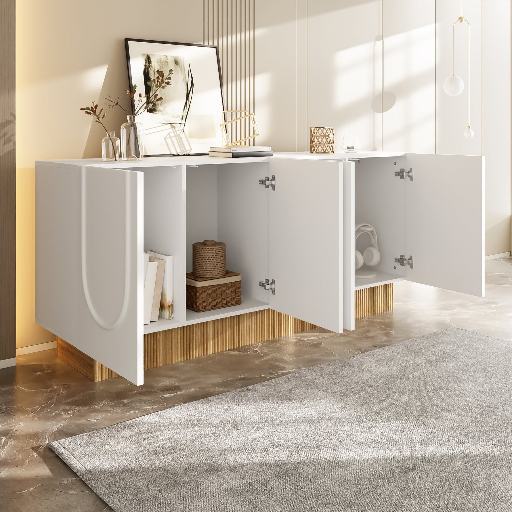 Modern Sideboard Cabinet | 4-Door Ample Storage U-Shaped | 160×75×38cm