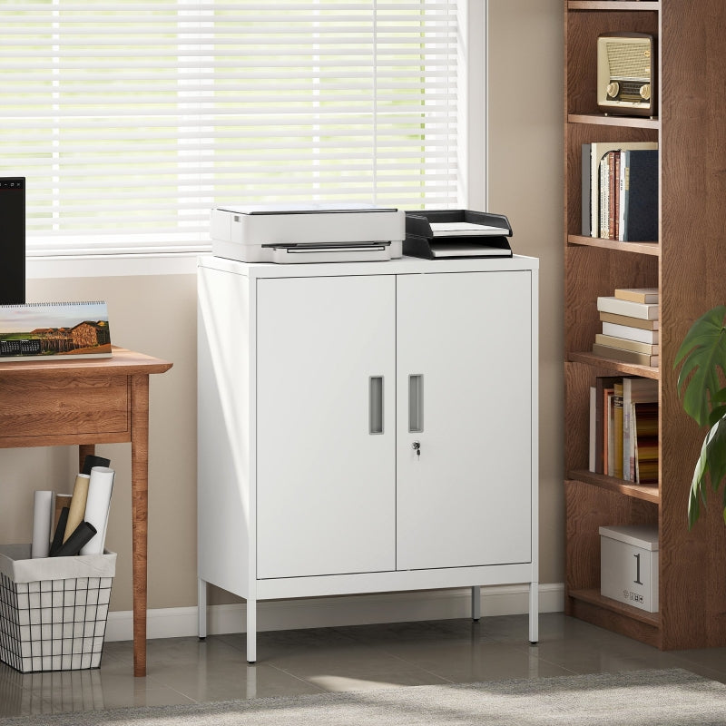 Lockable Steel Cabinet 2 Doors Adjustable Shelves - White