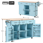 Dining Trolley Sideboard Extendable Fold-Down Worktop Storage Casters Blue/Solid Wood Grain