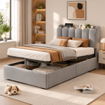 Upholstered Bed 90x200cm with Storage & USB, Grey Velvet