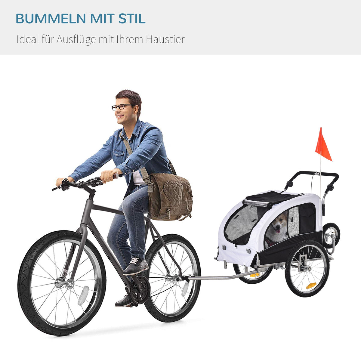 Dog Trailer Jogger Bicycle Trailer, 155 x 83 x 108 cm, White+Black