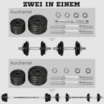 Dumbbell Set 2-in-1, Adjustable 20KG with Barbell, Rust-Proof Metal