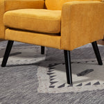 Upholstered Armchair with Buttoned Padding and Solid Wood Legs, Suede Black