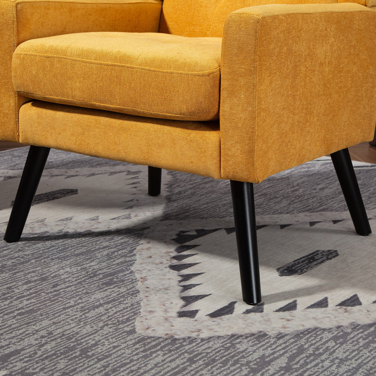 Upholstered Armchair with Buttoned Padding and Solid Wood Legs, Suede Black