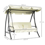 Outsuuny 2-in-1 Hollywood Swing Reclining 3-Seater Garden Lounger, Cream White
