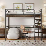Loft Bed 90x200cm with Desk and Shelves, Black Iron