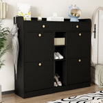 Shoe Cabinet, 4-Door, 2-Drawer, 3-Compartment, Black