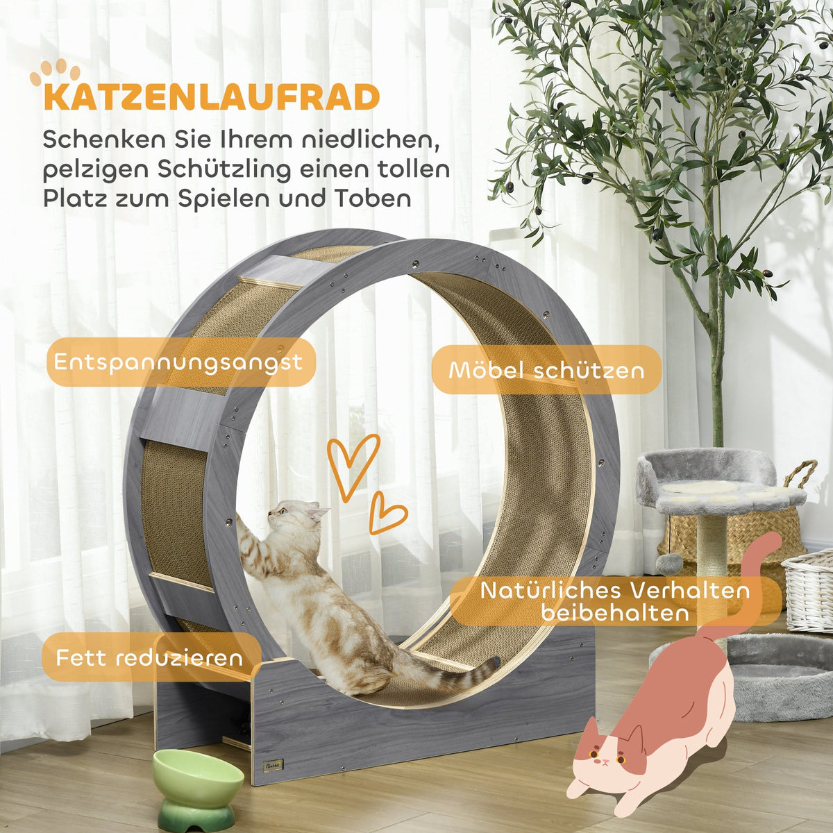 Cat Exercise Wheel, 91 cm, Brake & Scratching Board, Grey