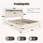 Modern Upholstered Bed 140x200cm, LED Headboard, Storage, USB Ports, Gas Spring Slatted Base