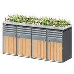 Garbage Can Enclosure with Ventilated Louvers, Lockable Four Doors and Planting Area, Galvanized Steel