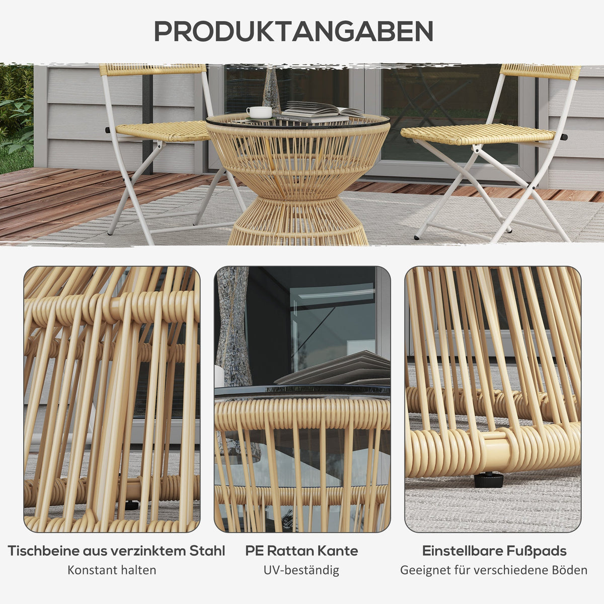 Rattan Side Table Ø60 cm Tempered Glass Boho Design Natural Wood