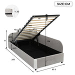 Hydraulic Bed, Storage Space, Raised Soft Fence, Velvet + Plywood, Grey