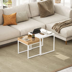 Coffee Table, Set of 2, Square, White MDF/Metal