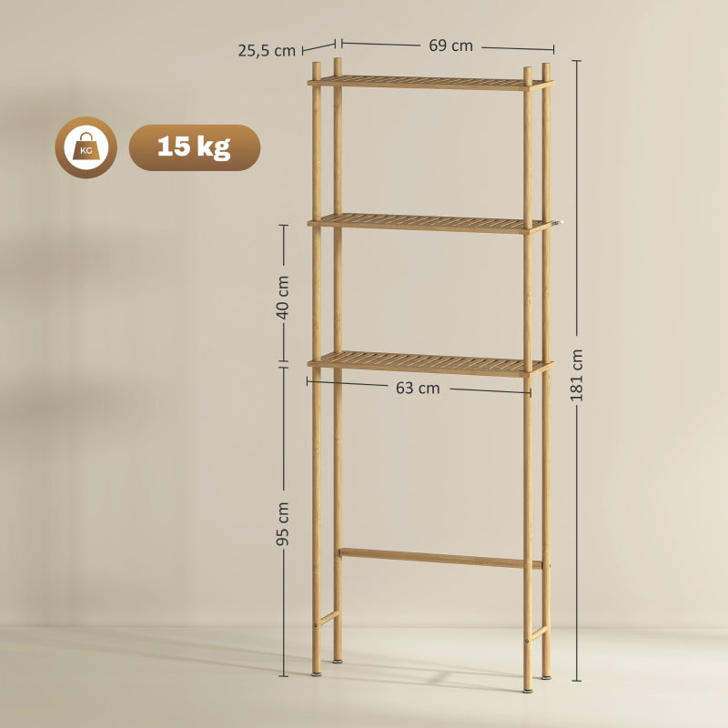 Toilet Shelf, 3 Tiers Space Saving, Natural Wood