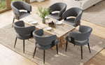 Dining Chair Set of 6, Ergonomic Design with Curved Backrest, Beige/Grey Flannel