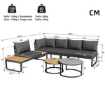 Garden Furniture Set 4-5 Seater with 2 Stackable Coffee Tables Adjustable Legs Galvanized Iron Grey