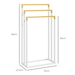 Freestanding Towel Rack, 3 Bars Bathroom Towel Holder, Steel and Bamboo, White