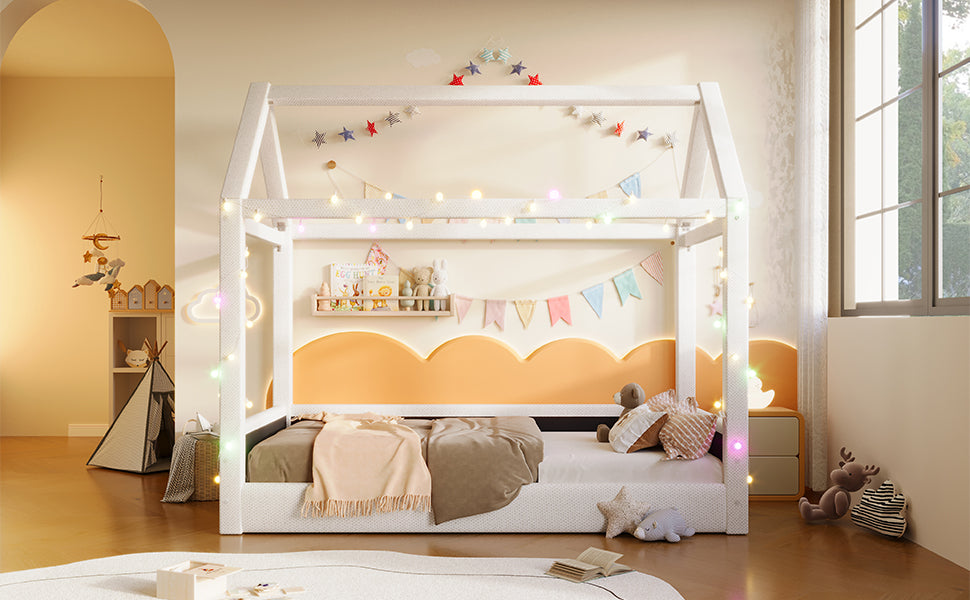 Upholstered Daybed 90x200cm with LED Light Strips - Beige