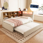Sofa Bed with Pull-Out Bed, USB Socket, Storage, Upholstered, Beige