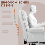 Office Chair, Ergonomic Reclining with Footrest, White Faux Leather