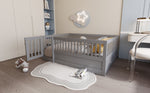 Children's Bed 140x200cm with Railing & Door, Grey Wood