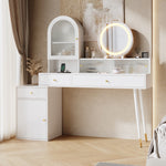 Vanity Table with LED Mirror & USB Ports, L-Shape Design, White