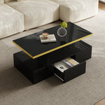 Coffee Table with Drawers, Shelves, High-Gloss Finish, LED Light