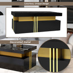Modern Rectangular Coffee Table with 2 Drawers, High-Gloss and Marble