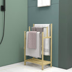 Freestanding Towel Rack Stand with 4 Hooks 3 Bars for Bathroom, Bamboo Natural