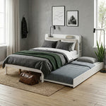 Functional Bed 120x200cm with Pull-Out Bed & Storage, White Wood
