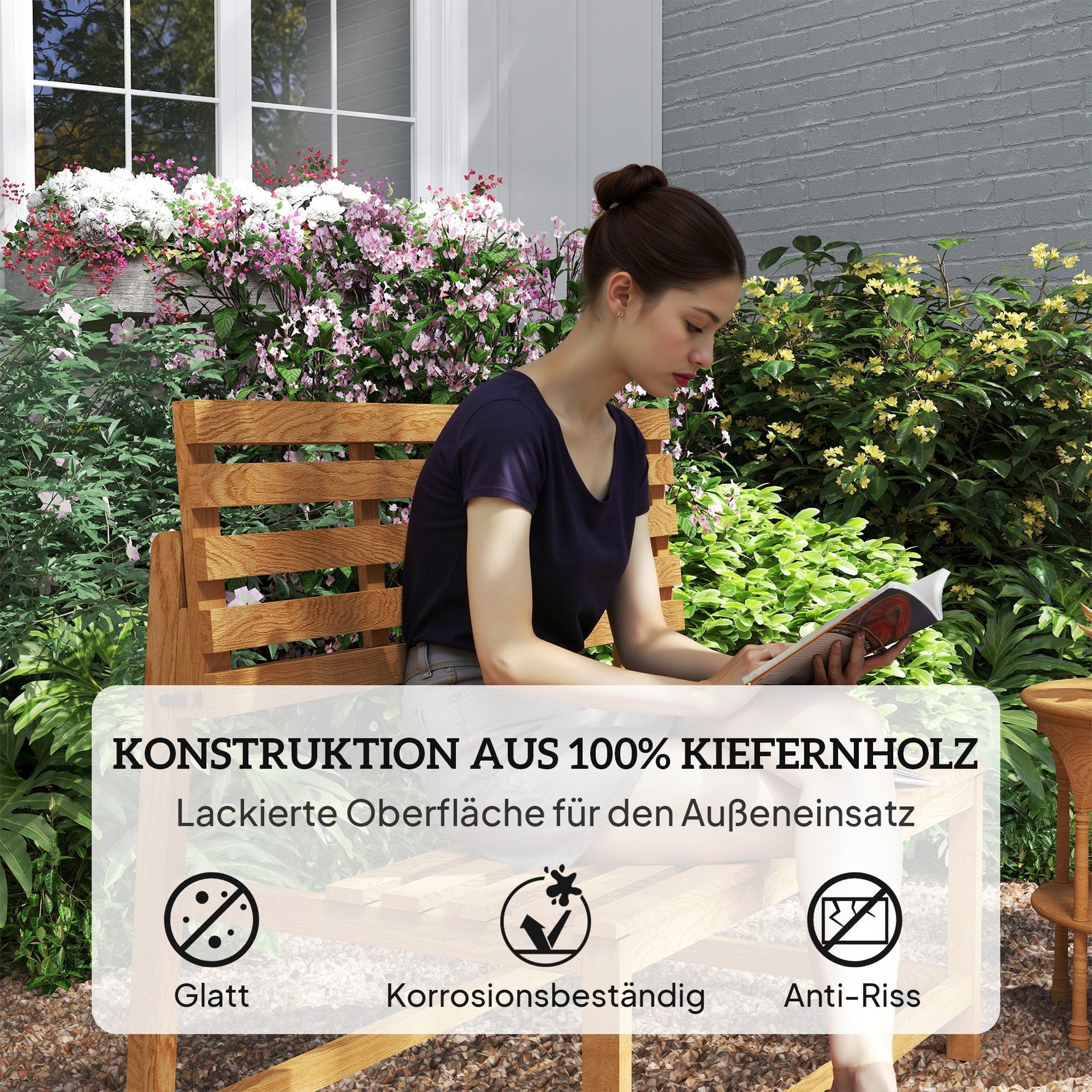 2-seater Garden Bench, Weatherproof Convertible, Teak Wood