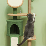 Cat Tree 139cm, with Cat Cave, Sisal Scratching Posts, Green