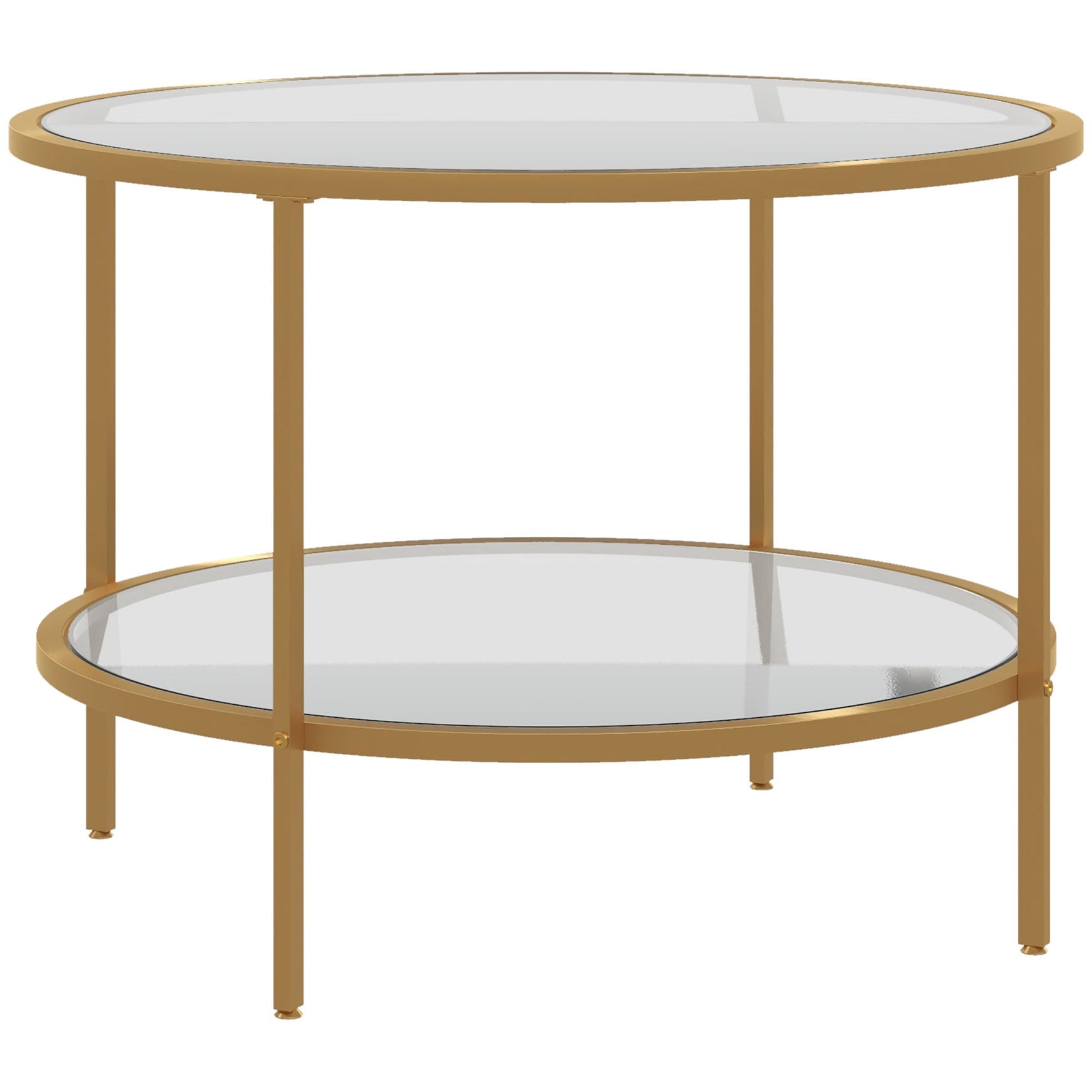 Side Table Round Coffee Table with Shelf, Steel, Gold