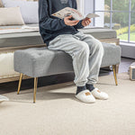 Upholstered Bench, Button Stitching, Steel Legs, Grey