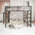 Loft Bed 140*200, Safety Stairs, Storage, Wardrobe, Shelves, Black