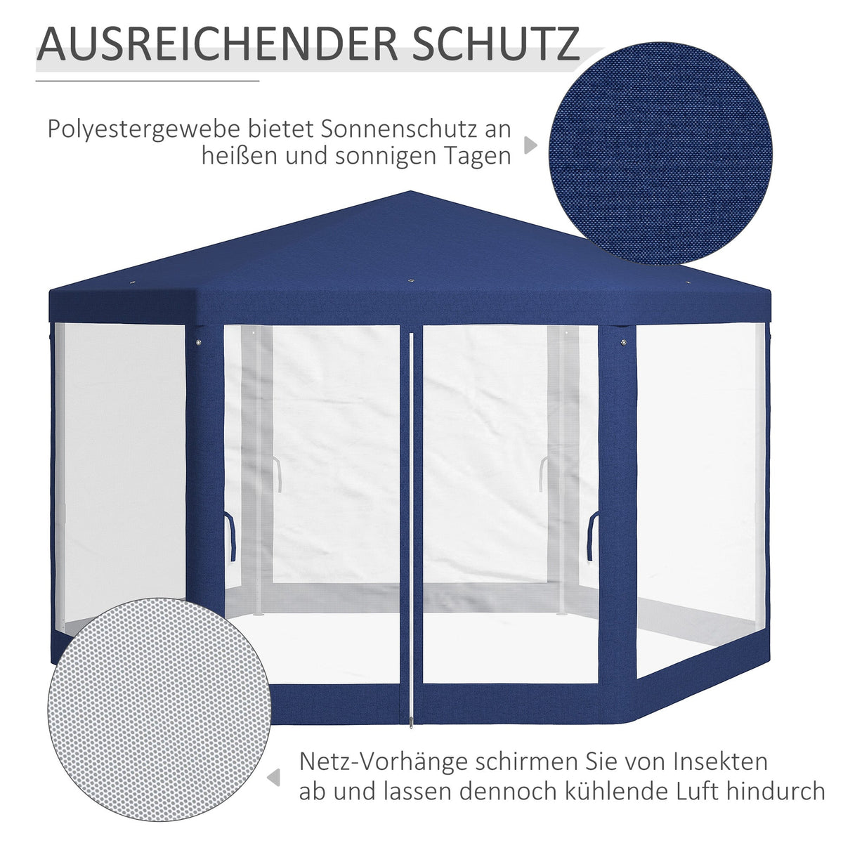 Gazebo Hexagonal 4x3m Water-Repellent Stable Winterproof Blue