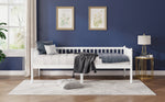 Pine Wood Daybed 90x200cm Sofa Bed with Railings & Slats, White