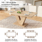 Extendable Dining Table 140/180x80cm Rectangular Thickened Top V-Shaped Legs Oak Color
