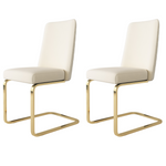 Velvet Dining Chair Set of 2 Diamond Back Gold Legs - Beige